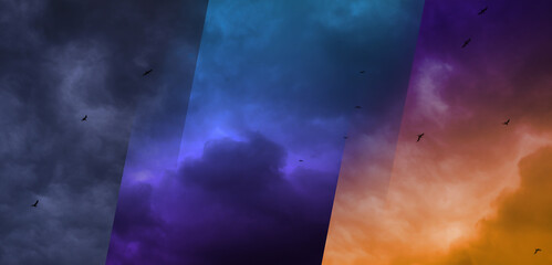 Wall Mural - sky in different weather and time of day, collage. banner design