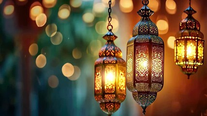 Aufkleber - Experience the enchanting glow of ornate lanterns illuminating a vibrant market during a festive evening celebration in stunning 4k quality