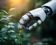 © lambada - A robotic arm interacting with a vibrant green plant ecosystem