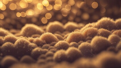 Poster - soft texture of golden bokeh lights glimmering above delicate fluffy formations in a serene, dreamli
