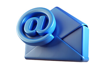 Poster - A blue email symbol resting on an envelope transparent background