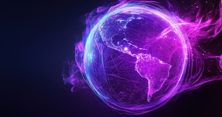 Aufkleber - Vibrant Digital Globe with Colorful Energy Waves Representing Global Connectivity and Technological Advancement in a Creative Abstract Visual