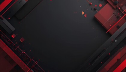 Poster - Abstract dark background with red geometric shapes and lines creating a modern design look