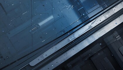 Poster - Abstract futuristic surface with geometric shapes and metallic accents in shades of blue and gray