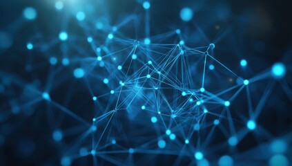 Aufkleber - Abstract Digital Network Connection Illustration with Blue Nodes and Lines on a Dark Background for Technology and Innovation Themes