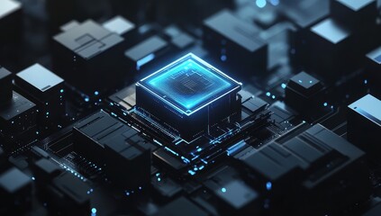 Aufkleber - Abstract Digital Technology Visual of Circuit Board with Glowing Microprocessor and Futuristic Components for Creative and Innovative Designs