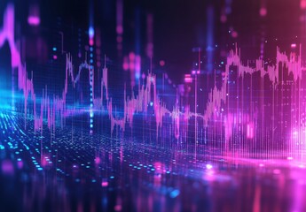 Poster - Abstract Digital Visualization of Financial Data Trends and Analyzing Patterns with Colorful Light Effects for Technology and Finance Concepts