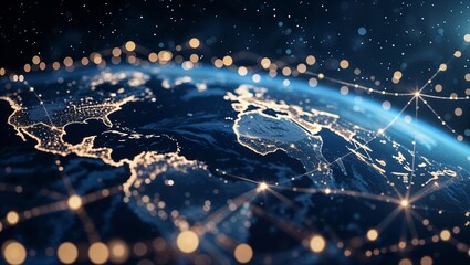 Poster - Visual representation of Earth with interconnected lights showcasing networks and geography at night