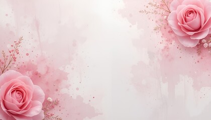 Poster - Watercolor background with pink roses and floral accents creating a soft and romantic aesthetic design