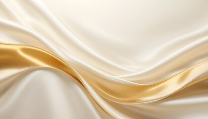 Poster - Elegant drapery of ivory and gold silk fabric creating soft waves and luxurious folds in a smooth texture