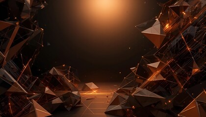 Poster - Abstract dark background with geometric shapes and glowing lines creating a modern design look
