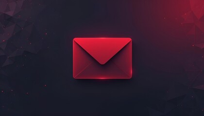 Poster - A red envelope on a dark background with red geometric shapes and small red dots around it