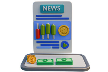 Leinwandbilder - 3d rendering, 3d realistic, daily news application, dollar trading letter, transparent background