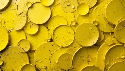 Poster - A dense arrangement of yellow circular shapes with cracks and imperfections creating an abstract design