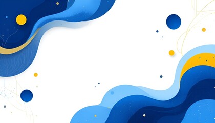 Poster - Abstract design with blue waves and yellow circles on a white background illustration art