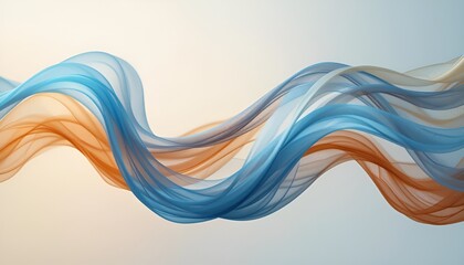 Poster - Abstract flowing fabric in blue and orange tones against a soft gradient background design element