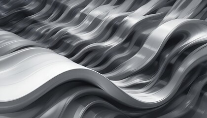 Poster - Abstract silvery waves flowing smoothly in a monochromatic grayscale rendering, creating a modern design   