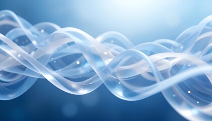 Poster - Abstract blue background with flowing transparent ribbons and bright light spots design element