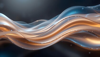 Poster - Abstract flowing translucent waves with gold and blue accents on a dark background design element