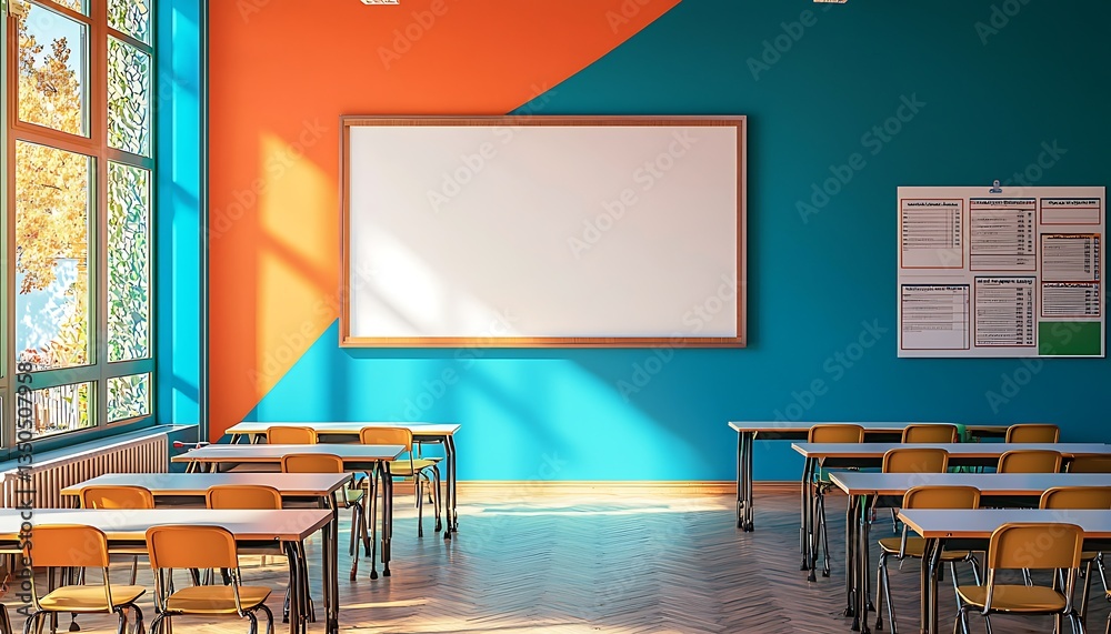 Foto de Stock Bright classroom wall mockup featuring an educational ...