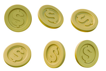 Leinwandbilder - 3d rendering, 3d realistic, dollar coin money 3d rendering transparent background
