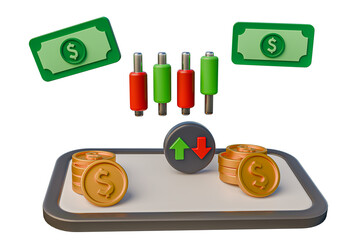 Leinwandbilder - 3d rendering, 3d realistic, money-making application through trading 3d rendering transparent background