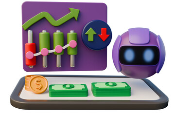 Leinwandbilder - 3d rendering, 3d realistic, money-making application through trading using trading robots 3d rendering, transparent background