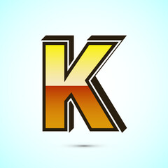 Poster - 3D English letter K in gold color. Graphic alphabet symbol for corporate business identity