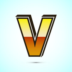 Poster - 3D English letter V in gold color. Graphic alphabet symbol for corporate business identity