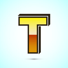 Poster - 3D English letter T in gold color. Graphic alphabet symbol for corporate business identity
