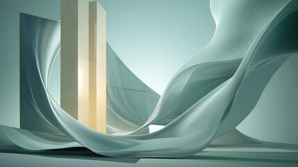 Poster - Luxurious abstract white and gray flowing texture, soft undulating waves creating a dynamic background.