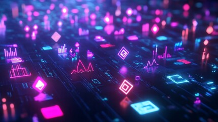 Poster - Neon Data Stream: Abstract Digital Visualization