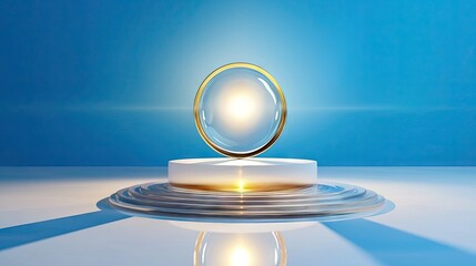 Poster - minimalist blue and white background, smooth gradient with a softly illuminated central circle.