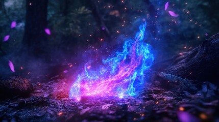 A mystical fire with blue and purple flames, an ancient spell being cast in the wild, --ar 16:9 --v 6.1 Job ID: f15a18bf-5659-4df7-946d-e0adeb70b2d9
