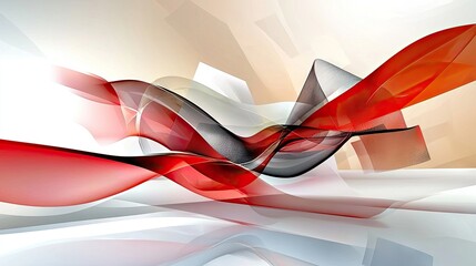 Poster - Modern abstract motion effect, red and white flowing curves creating a high-tech look.
