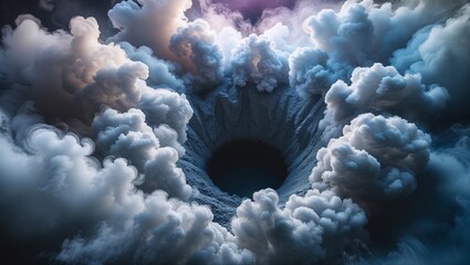 Poster - Dramatic view of a swirling vortex with clouds above showcasing a surreal natural phenomenon at twilight