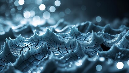 Poster - Detailed close-up of textured surface highlighting intricate patterns and shimmering reflections in low light