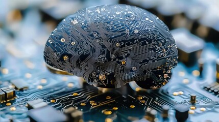 Poster - A brain on a circuit board illustrating the concept of brain-computer interfaces for learning and cognitive advancement