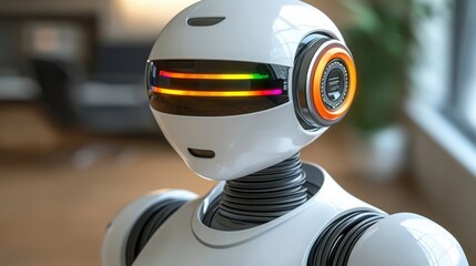 Poster - Innovative robot featuring illuminated face symbolizing the future of business automation and technological advancements