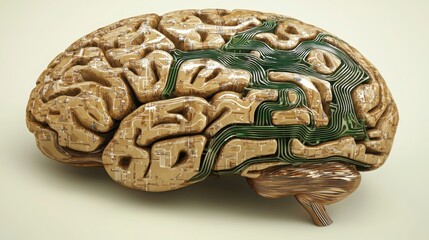 Poster - Brain integrated with circuit board design illustrating the concept of cloud-based ai trading simulations and intelligence