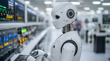 Poster - Advanced robot working in a modern factory environment showcasing the impact of deep learning on fixed asset intelligence