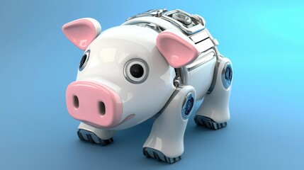Poster - A piggy robot symbolizing deep reinforcement learning applications in finance and innovative investment strategies