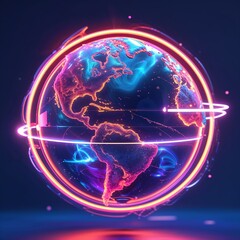 Poster - Colorful digital globe with glowing lines representing connectivity and global networks