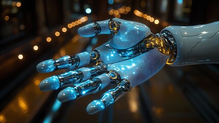 Poster - Advanced robot hand demonstrating haptic feedback technology for learning and interaction with users in various applications