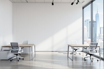Aufkleber - Modern office interior with empty white wall and large windows.