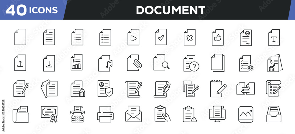 Document icons set. Web line icons collection related file, archive ...