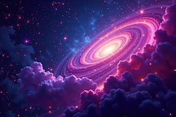 Wall Mural - abstract swirling nebula, cosmic dust & gas seamless backdrop, texture, dark, illustration
