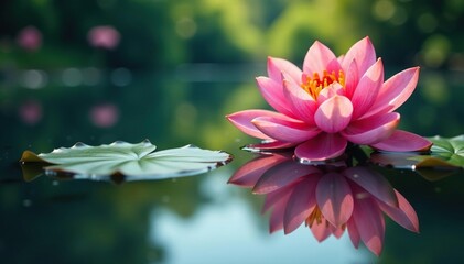Wall Mural - intricate floral design reflected on calm lake surface, peaceful, vibrant, graphic