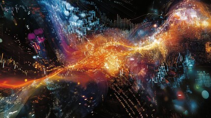 Poster - Abstract Cityscape: Digital Light Trails and Data Streams