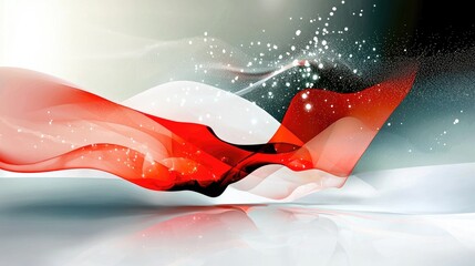 Poster - smooth and futuristic abstract background with glowing white and red flowing lines.